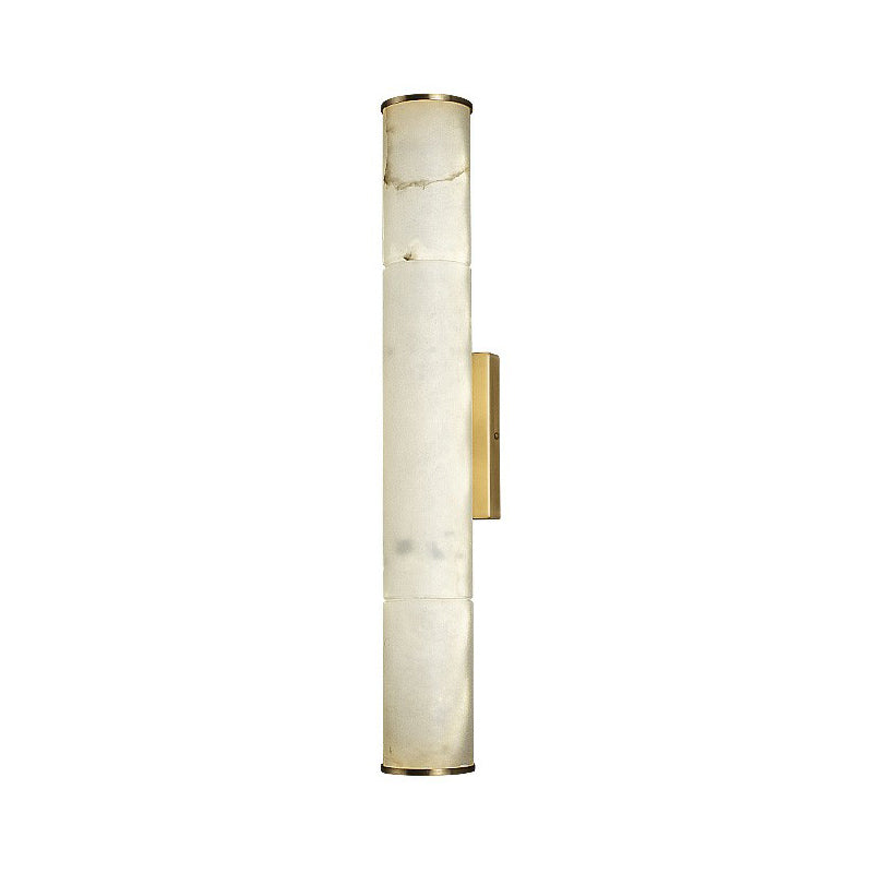 Marble Tube LED Sconce Light Fixture Simplicity White and Brass Wall Lamp for Living Room