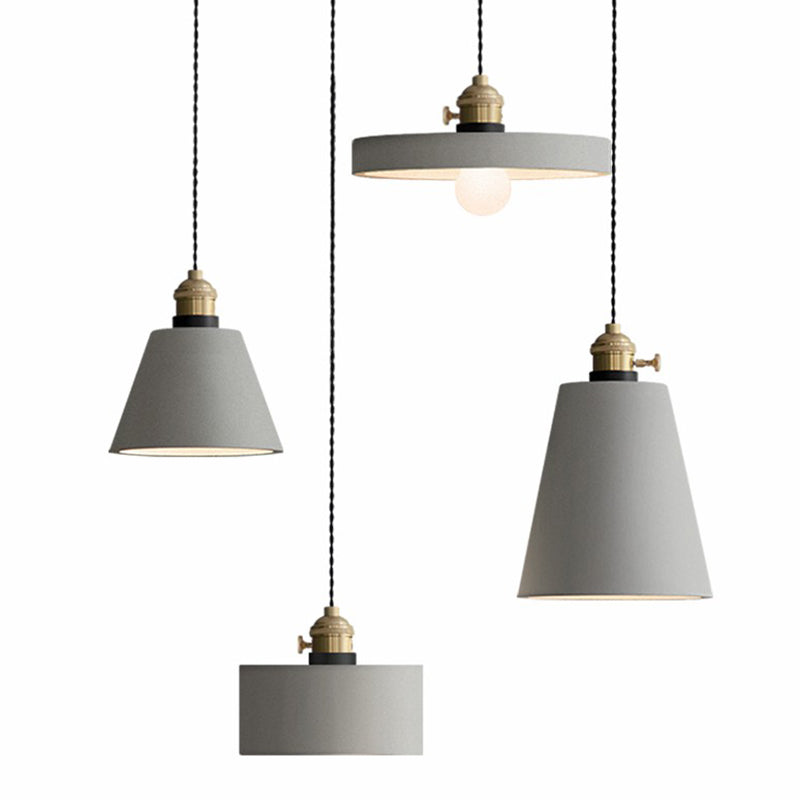 Geometric Dining Room Down Lighting Cement 1-Light Minimalist Pendant Light with Rotary Switch in Grey