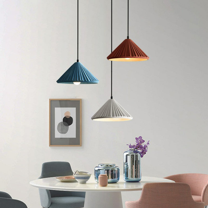 Cement Conical Pendant Ceiling Light Macaron Single Suspension Light Fixture for Living Room