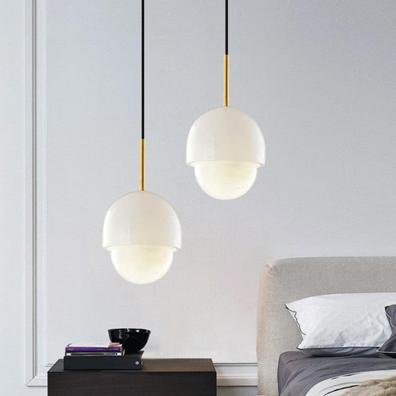 White Small Pendant Lighting Minimalism 1-Light Marble Hanging Light Kit for Bedroom