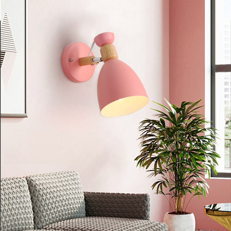 Geometric Wall Mounted Reading Light Macaron Metal 1-Light Wall Sconce Lighting with Wood Deco
