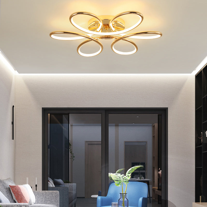 Gold Flower LED Flush Mount Lamp Simplicity Metal Semi Flush Ceiling Light Fixture