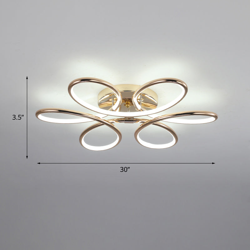 Gold Flower LED Flush Mount Lamp Simplicity Metal Semi Flush Ceiling Light Fixture