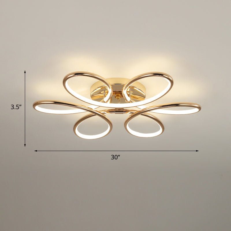 Gold Flower LED Flush Mount Lamp Simplicity Metal Semi Flush Ceiling Light Fixture