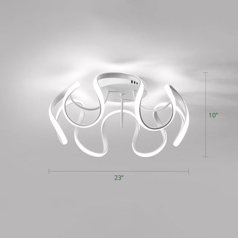 Metal Floral Curves Ceiling Lighting Minimalistic LED Semi Flush Light for Bedroom