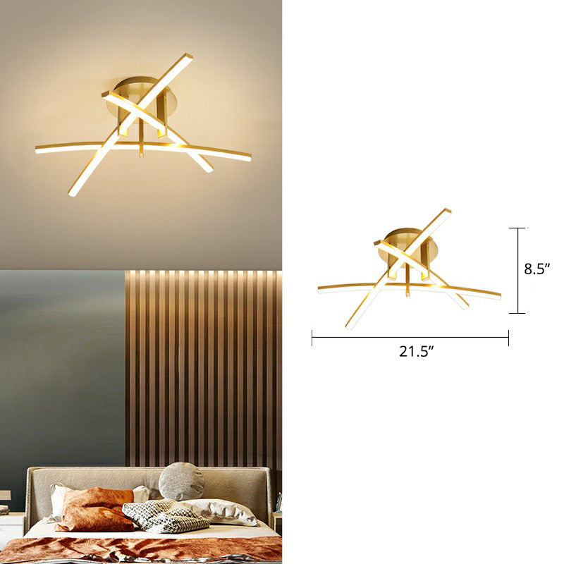 Crossed Rod Flush Mount Ceiling Light Simple Metal Bedroom LED Flush Light Fixture
