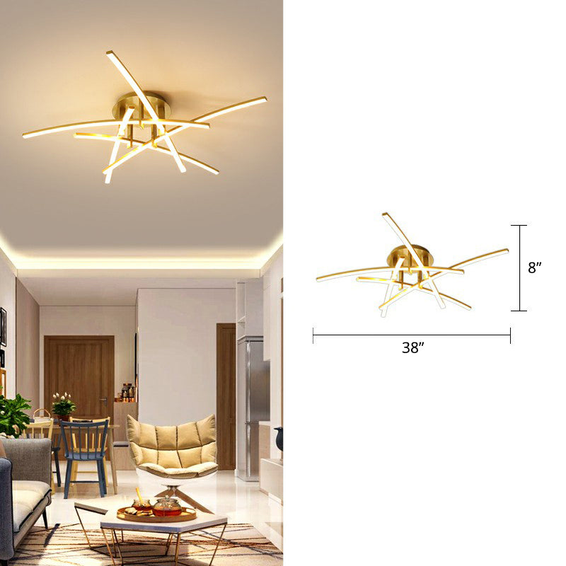 Crossed Rod Flush Mount Ceiling Light Simple Metal Bedroom LED Flush Light Fixture