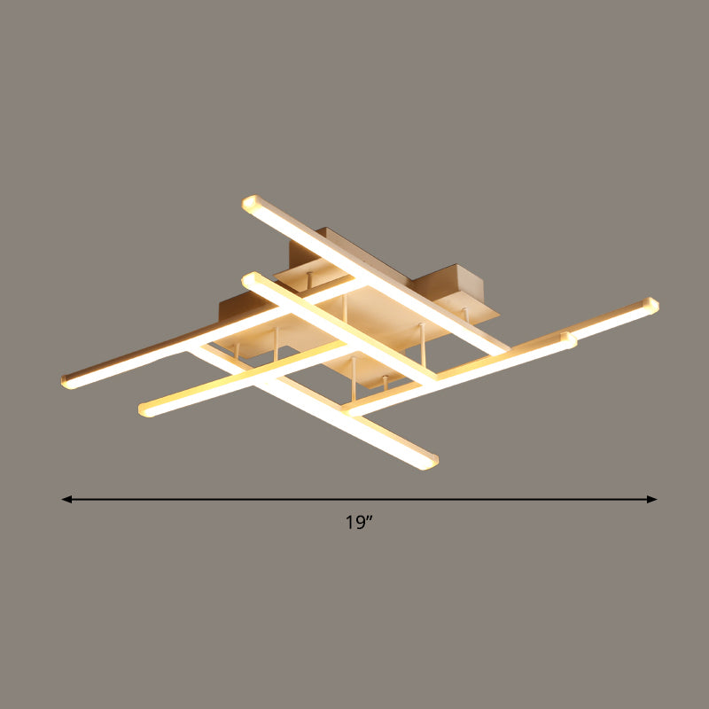 Criss-Cross Metal Ceiling Fixture Simplicity Gold Finish LED Semi Flush Mounted Light