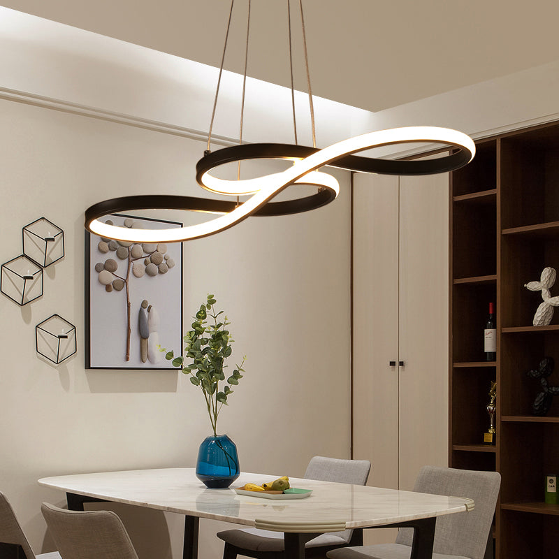 Musical Note Dining Room Chandelier Acrylic Art Deco LED Suspension Light in Black