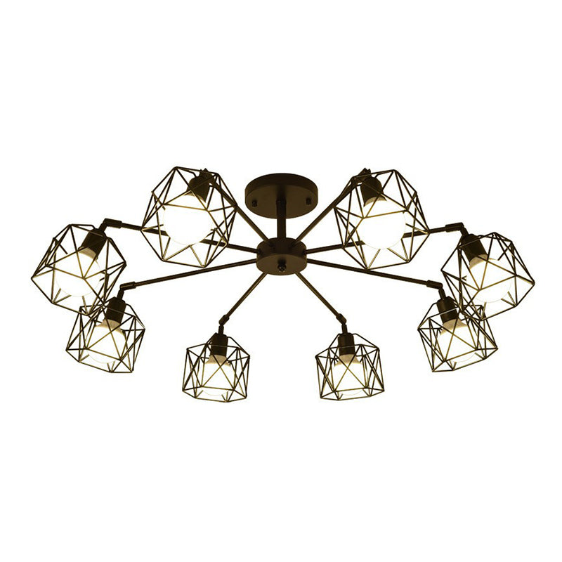 Plafonnier encastré industriel pour salon avec cage hexagonale en fer noir