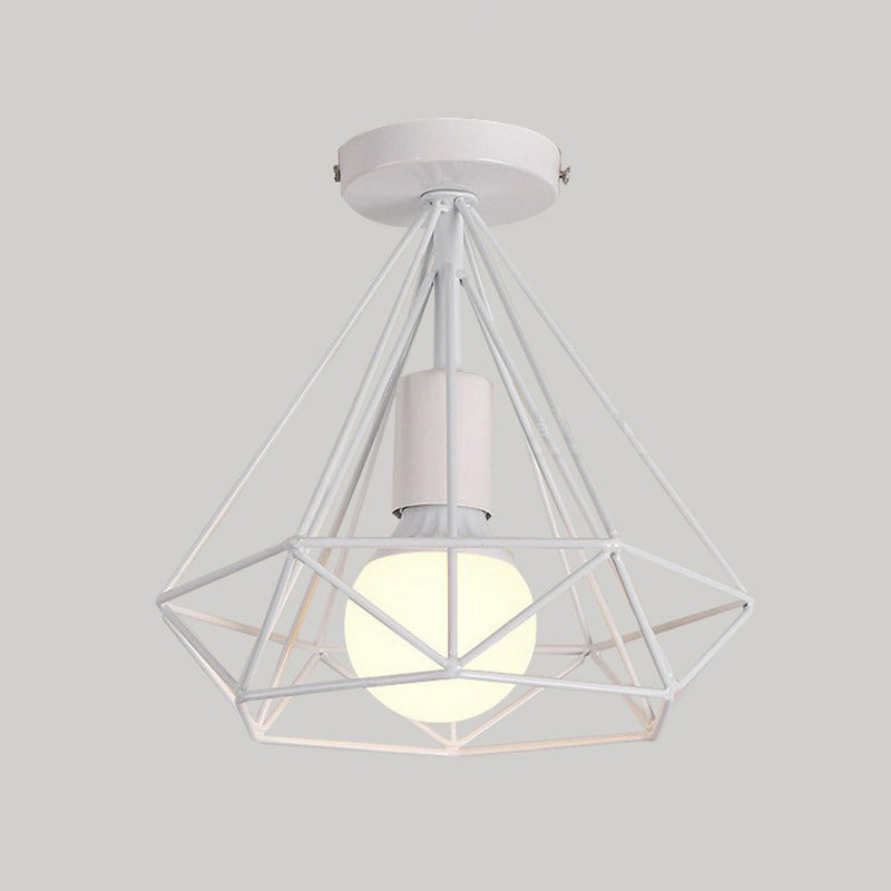 Single-Bulb Ceiling Fixture Vintage Iron Wire Geometric Flush Mount Lighting for Aisle