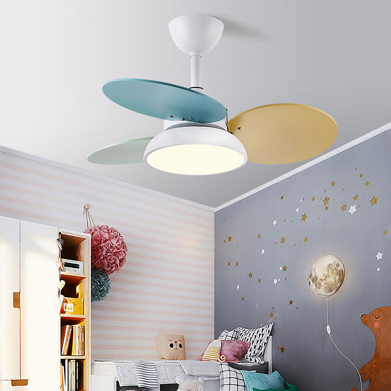 Round Kids Room Ceiling Fan Lamp Acrylic Macaron LED Semi Flush Mount Light Fixture