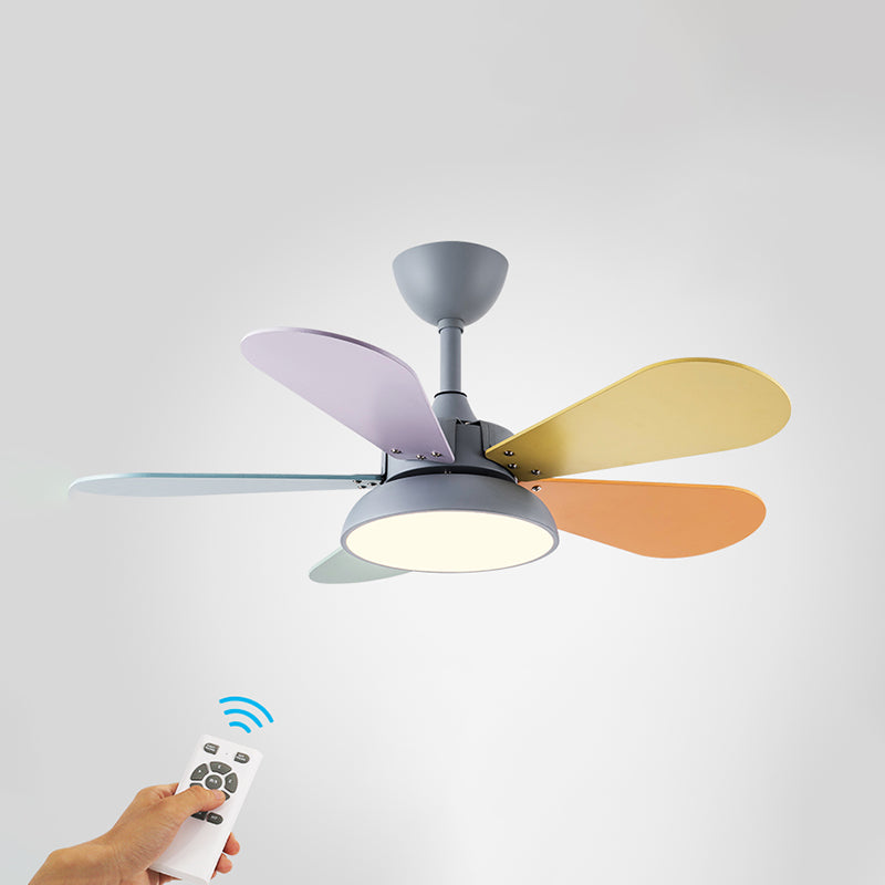 Round Kids Room Ceiling Fan Lamp Acrylic Macaron LED Semi Flush Mount Light Fixture