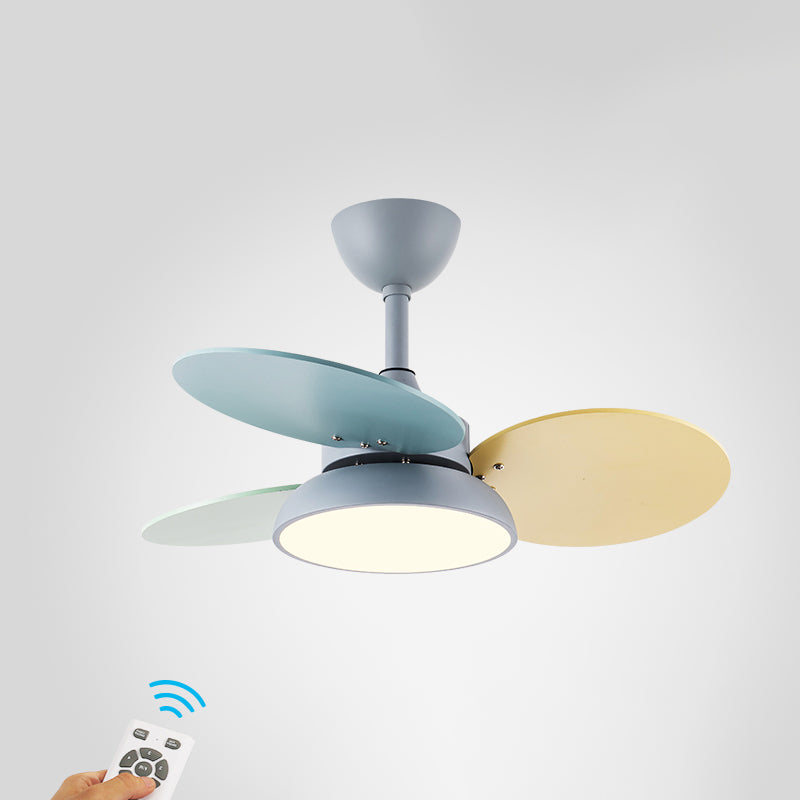 Round Kids Room Ceiling Fan Lamp Acrylic Macaron LED Semi Flush Mount Light Fixture