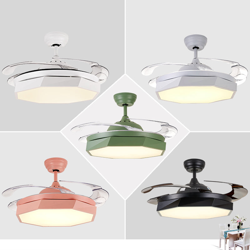 4-Blade Acrylic Octagon Hanging Fan Lamp Macaron 42" Wide LED Semi Flush Light with Remote