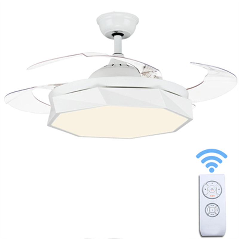 4-Blade Acrylic Octagon Hanging Fan Lamp Macaron 42" Wide LED Semi Flush Light with Remote