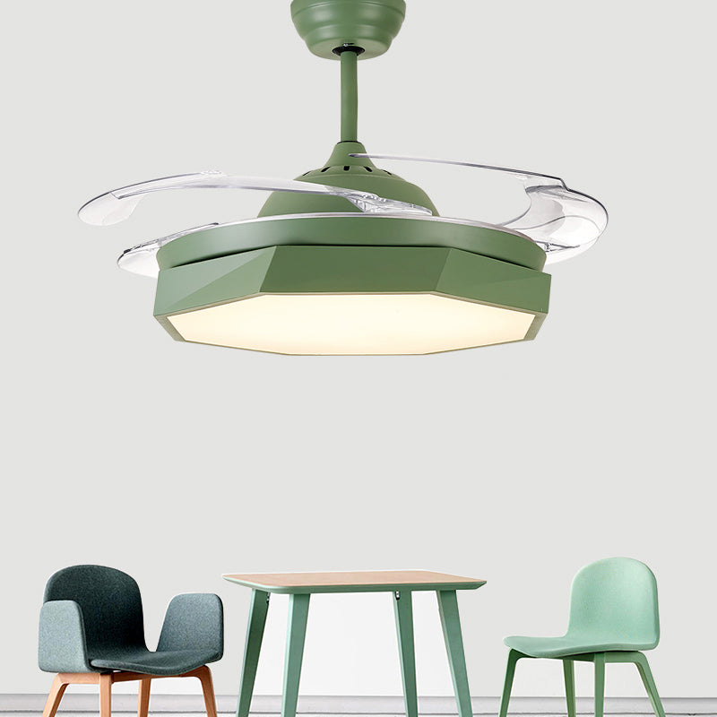 4-Blade Acrylic Octagon Hanging Fan Lamp Macaron 42" Wide LED Semi Flush Light with Remote