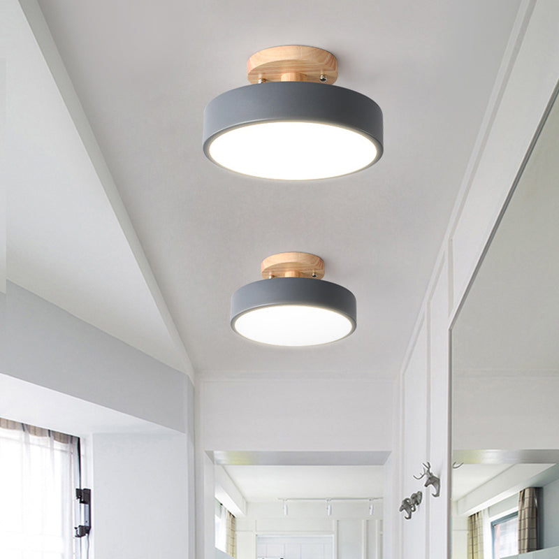 Lámpara de techo LED para pasillo Simplicity, iluminación de montaje semiempotrado de madera con pantalla acrílica redonda