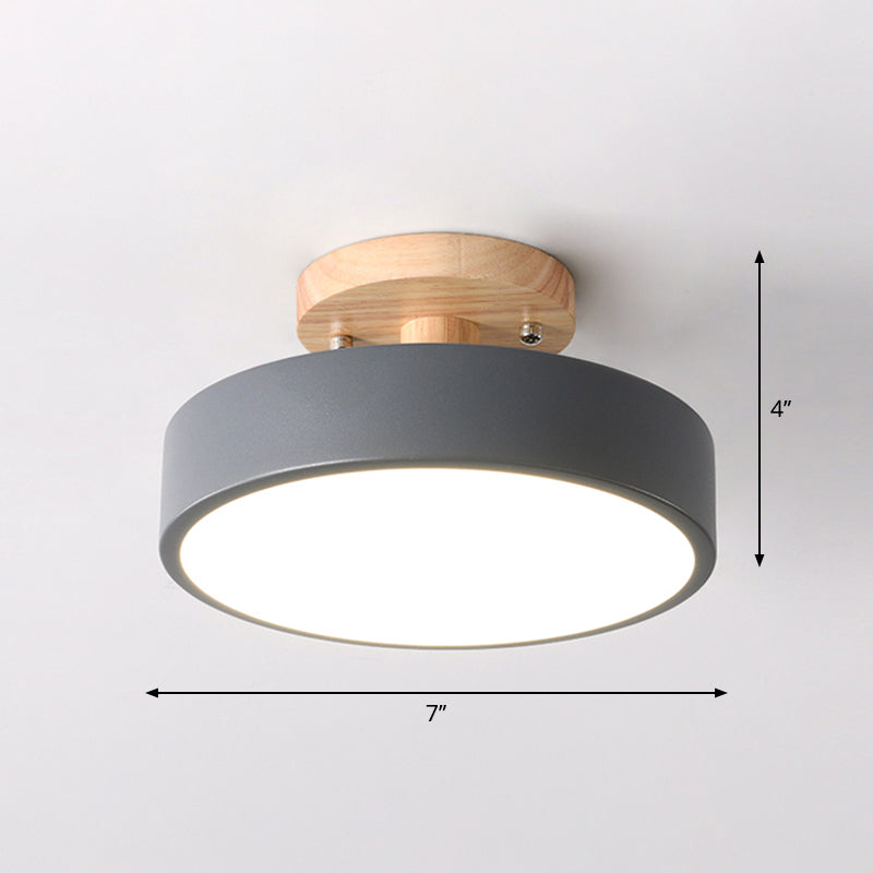 Lámpara de techo LED para pasillo Simplicity, iluminación de montaje semiempotrado de madera con pantalla acrílica redonda
