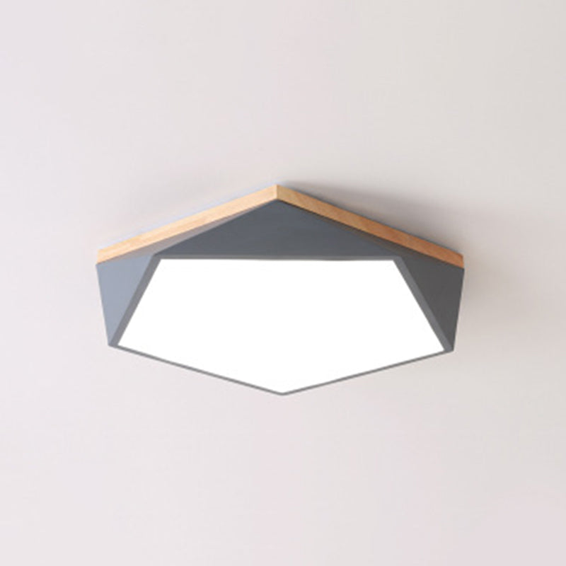 Geometric Bedroom Ceiling Mounted Light Acrylic Macaron LED Flush Mount Lighting with Wood Decoration
