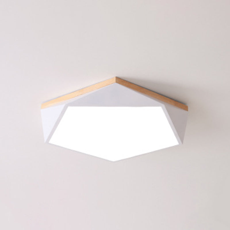 Geometric Bedroom Ceiling Mounted Light Acrylic Macaron LED Flush Mount Lighting with Wood Decoration