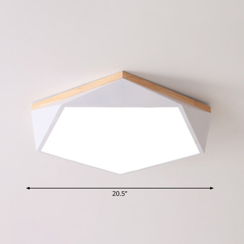 Geometric Bedroom Ceiling Mounted Light Acrylic Macaron LED Flush Mount Lighting with Wood Decoration