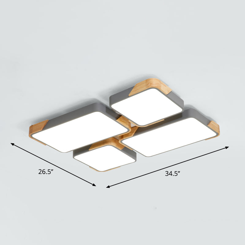 Plafonnier LED rectangulaire plafonnier en bois métallique moderne pour salon