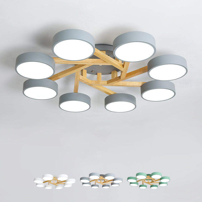 Wood Branch Ceiling Flush Light Minimalistic LED Semi Flush Mount Lamp with Round Acrylic Shade