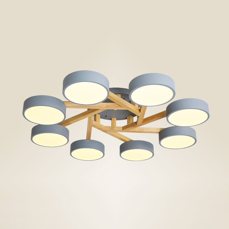 Wood Branch Ceiling Flush Light Minimalistic LED Semi Flush Mount Lamp with Round Acrylic Shade