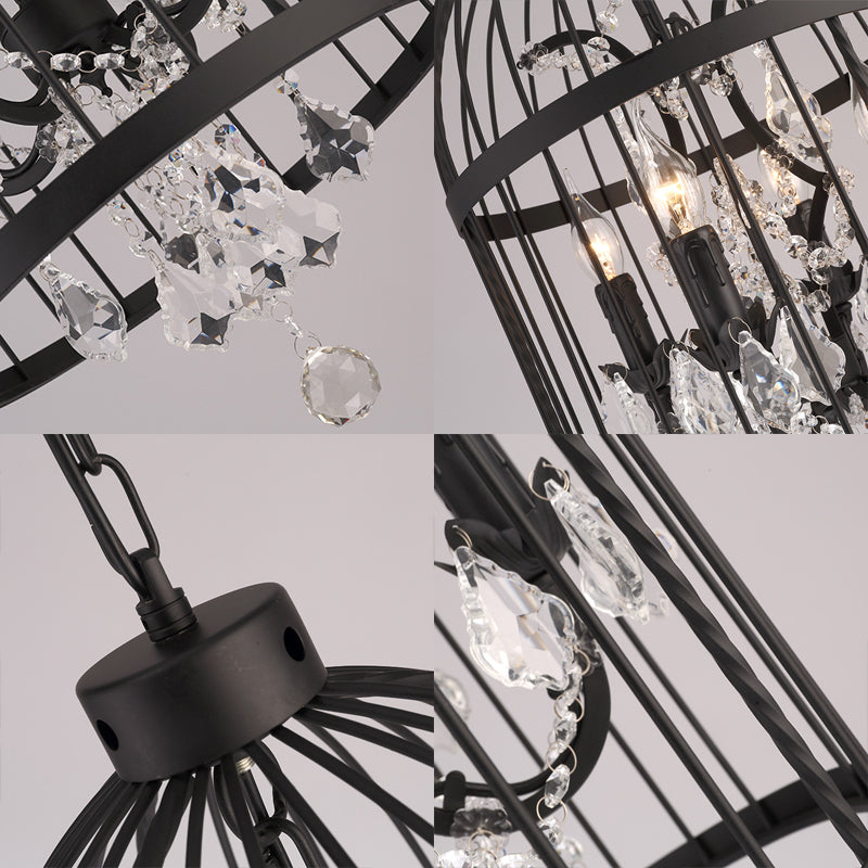 4 Lights Birdcage Chandelier Lighting Rustic Black Metal Pendant Light Fixture for Dining Room