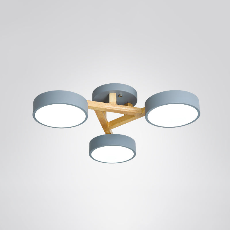 Wood Branch Ceiling Flush Light Minimalistic LED Semi Flush Mount Lamp with Round Acrylic Shade