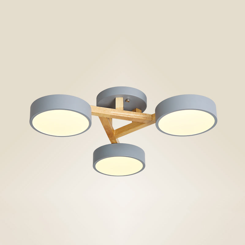 Wood Branch Ceiling Flush Light Minimalistic LED Semi Flush Mount Lamp with Round Acrylic Shade