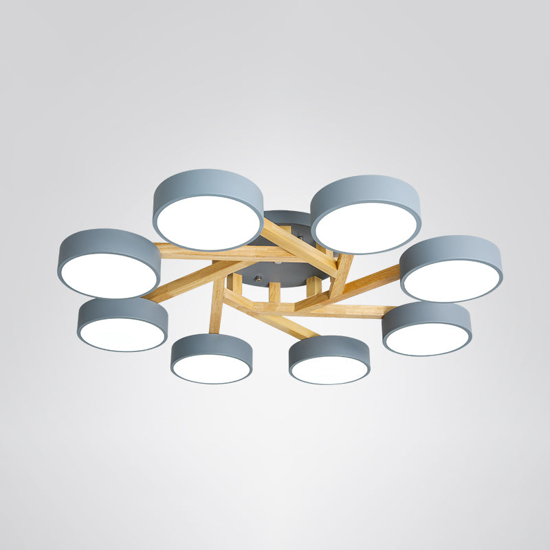 Wood Branch Ceiling Flush Light Minimalistic LED Semi Flush Mount Lamp with Round Acrylic Shade