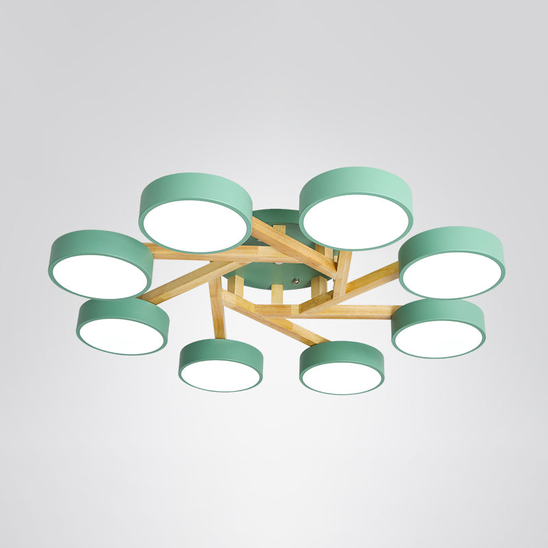 Wood Branch Ceiling Flush Light Minimalistic LED Semi Flush Mount Lamp with Round Acrylic Shade