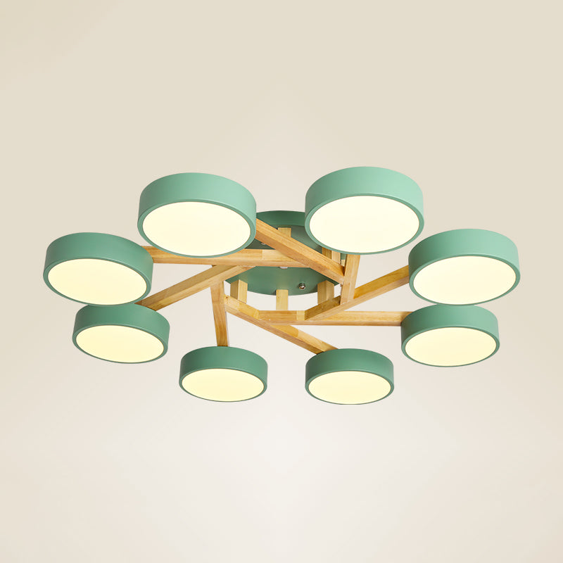 Wood Branch Ceiling Flush Light Minimalistic LED Semi Flush Mount Lamp with Round Acrylic Shade