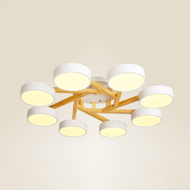 Wood Branch Ceiling Flush Light Minimalistic LED Semi Flush Mount Lamp with Round Acrylic Shade