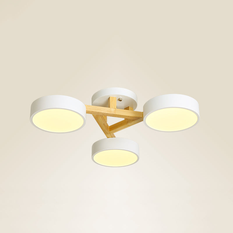 Wood Branch Ceiling Flush Light Minimalistic LED Semi Flush Mount Lamp with Round Acrylic Shade