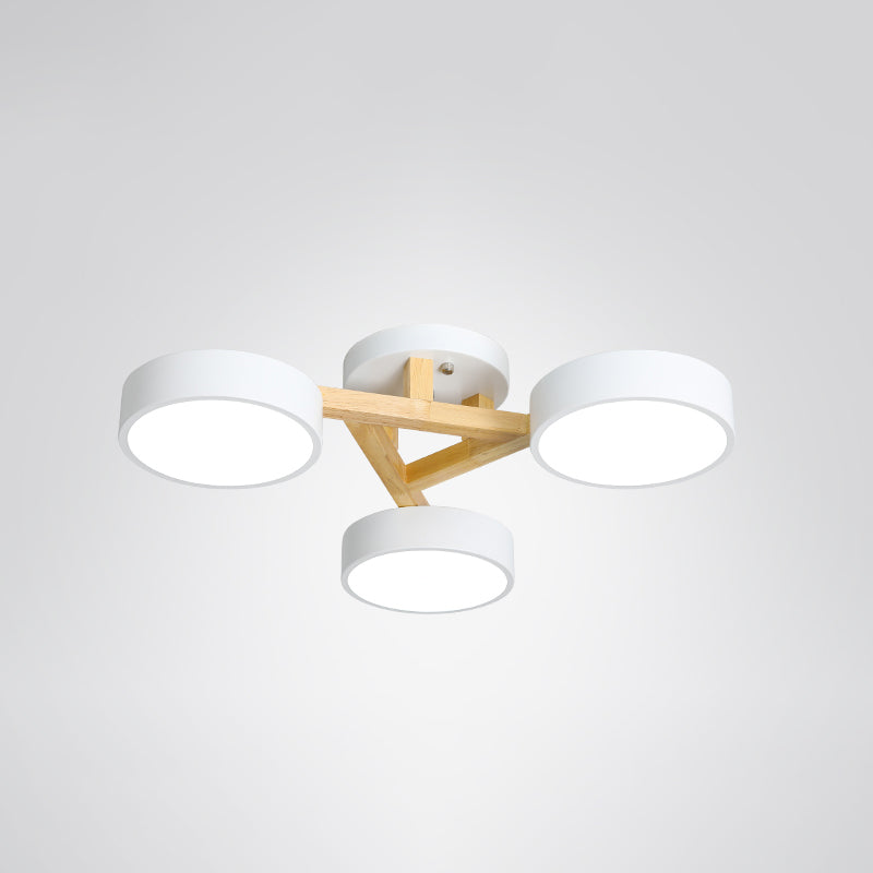 Wood Branch Ceiling Flush Light Minimalistic LED Semi Flush Mount Lamp with Round Acrylic Shade
