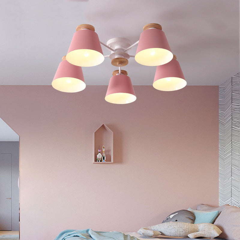 Tapered Flush Chandelier Lighting Macaron Metal Bedroom Semi Flush Light Fixture
