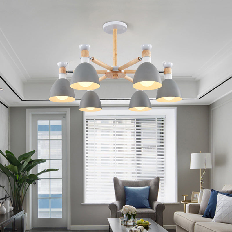 Macaron Style Bell Chandelier Lighting Metal Bedroom Hanging Light avec une tige en bois