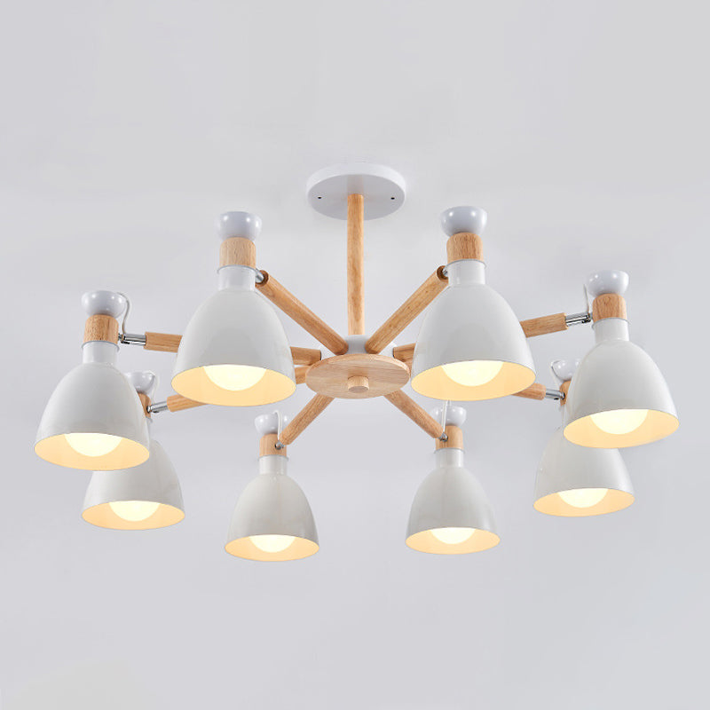 Macaron Style Bell Chandelier Lighting Metal Bedroom Hanging Light avec une tige en bois