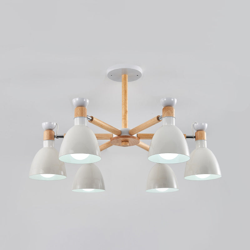 Macaron Style Bell Chandelier Lighting Metal Bedroom Hanging Light avec une tige en bois
