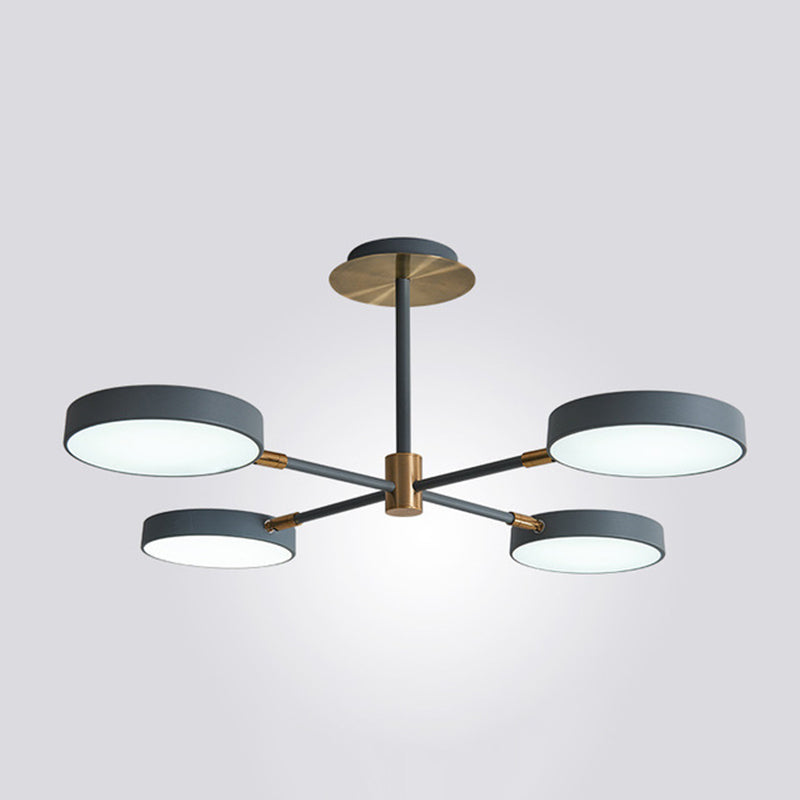 Rotatable Metal Branch Hanging Lamp Simplicity LED Chandelier with Round Acrylic Shade