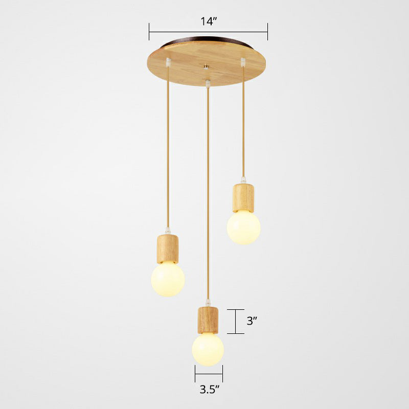 Houten kale lamp meerdere lamp hanger minimalistisch 3 koppen beige suspensie verlichting armatuur