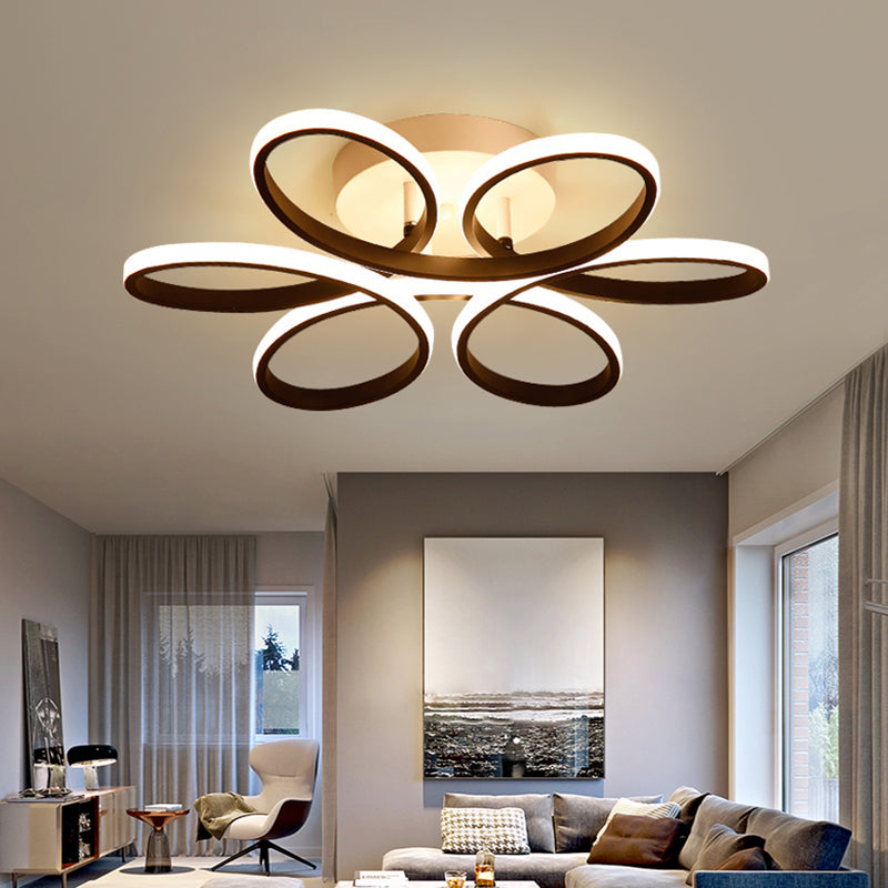 Floral Metal Flush Light Fixture Modern LED Black Semi Flush Ceiling Light for Bedroom