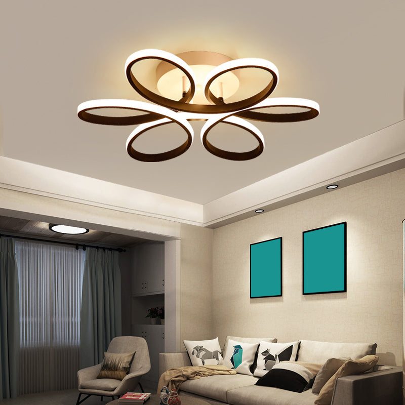 Floral Metal Flush Light Fixture Modern LED Black Semi Flush Ceiling Light for Bedroom