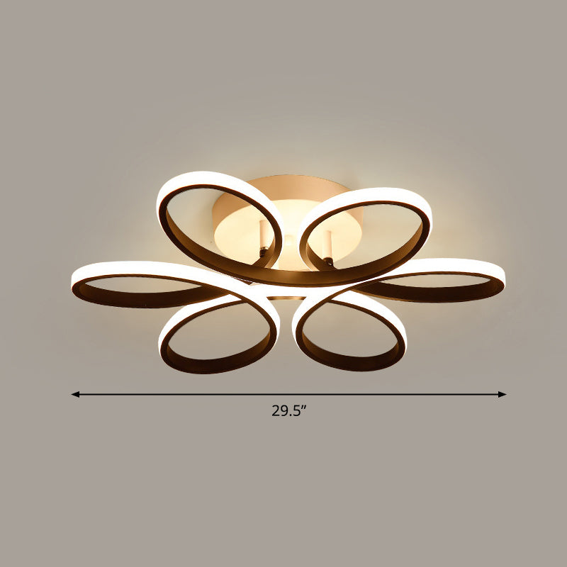 Floral Metal Flush Light Fixture Modern LED Black Semi Flush Ceiling Light for Bedroom