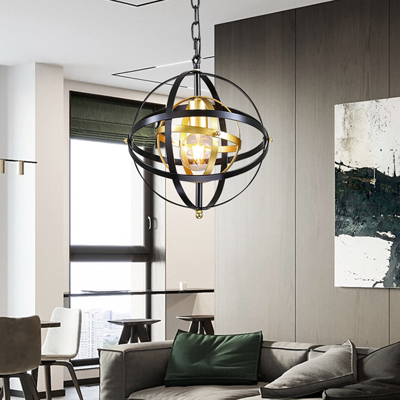 Globe Metal Hanging Lamp traditionelle 1 leichte Esszimmer Anhänger Beleuchtung in Schwarz