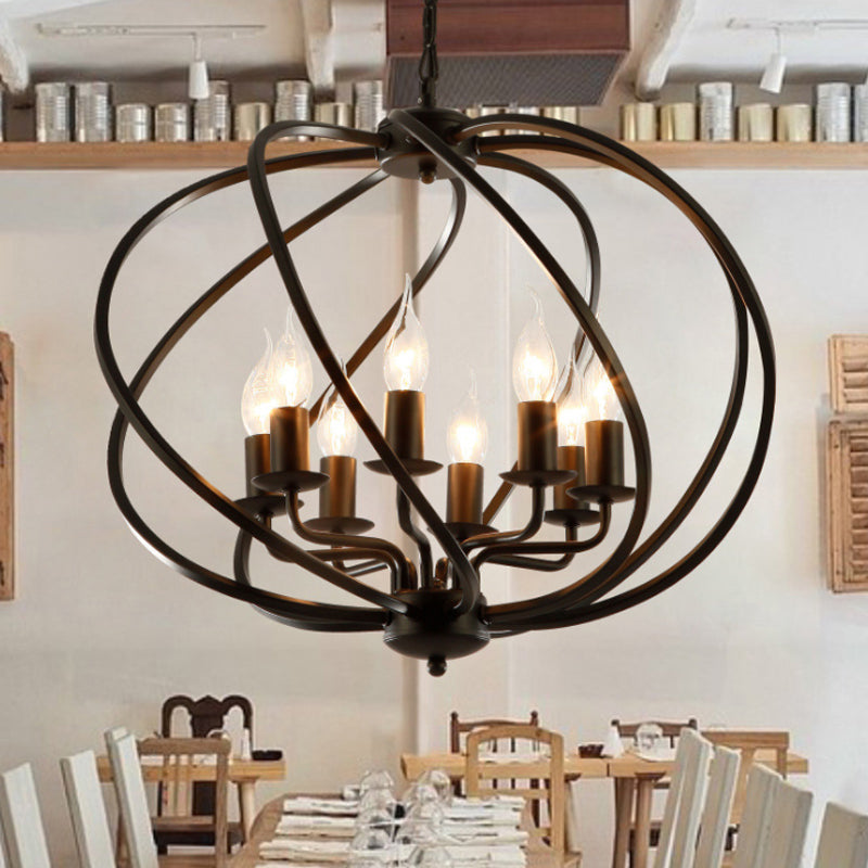 Kerzen Wohnzimmer Anhänger Kronleuchter Country Metal 8 Lichter Schwarz Hanging Fixture mit Käfig