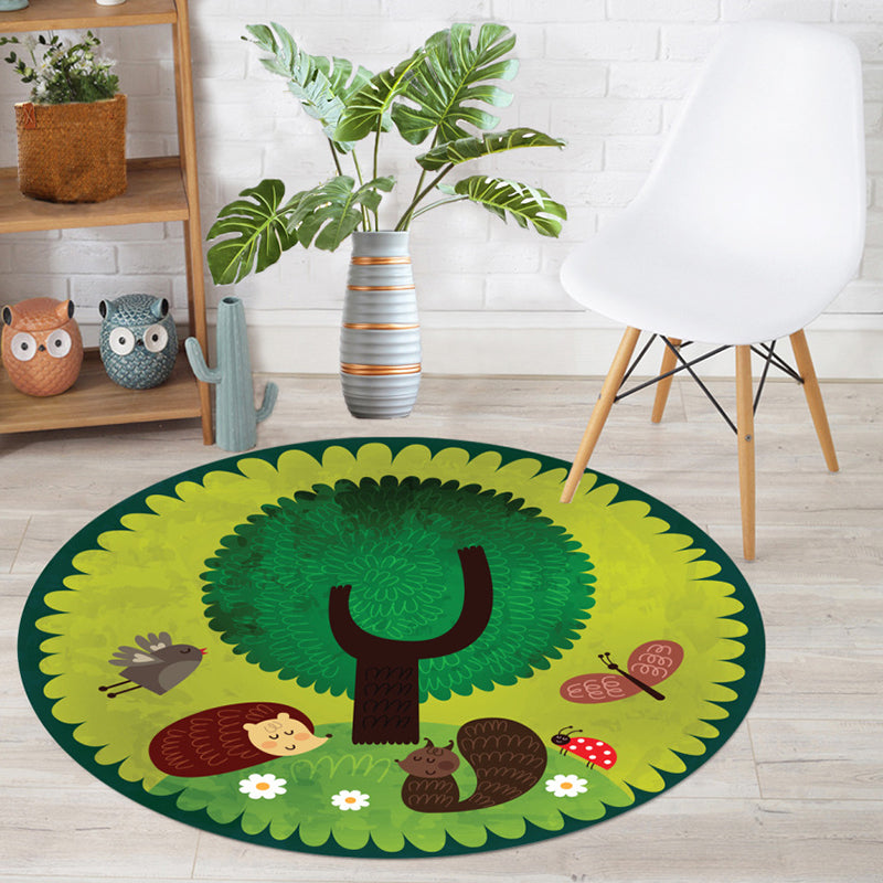 Lovely Kids Bedroom Rug Multi Colored Cartoon Print Area Rug Synthetics Anti-Slip Easy Care Carpet
